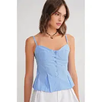 MixRay Kärleksfullt Halsknapp Fram Peplum Cami Top