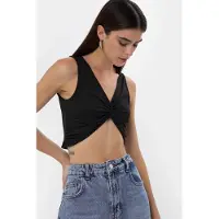 Hiccups for Kids Solid Rib Twist Front Crop Top