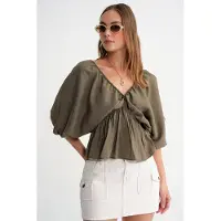 MixRay V-ringad Blus med Volangdetalj