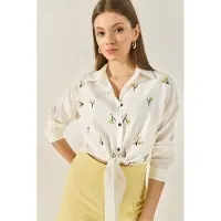 Bianco Broderad Poplin Skjorta med Knapppförslutning