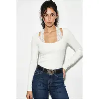 Bianco Slim Fit Långärmad Blus med Fyrkantig Krage