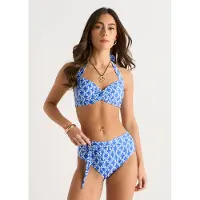 Gini London Bikinitopp med blå kedjemönster och vridet framstycke