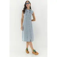 Bianco Tajtsydd Denim Midi-klänning med Knäppning