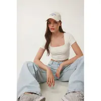 Happiness İstanbul Slim Fit Fyrkantig Krage Stickad Crop Blus