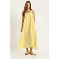 Bianco Texturerad Muslin Midi Klänning med Fickor