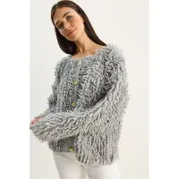Bianco Texturerad Knapp-up Kardigan