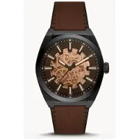 Fossil Everett Automatisk Mörkbrun LiteHide Läder Herrklocka, Utskuren Skiva, Brun/Silver Guldurtavla, Unik Stil, Som En Gåva Till Män ME3207 brun
