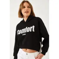 Bianco Hoodie Oversized Croppad Sweatshirt med Pompom