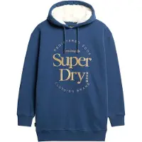 Superdry för kvinnor. W8011756A Klänning med huva och Luxe-logotyp i metallic blå (S/M), Casual, Bomull, Lång ärm, Hållbar