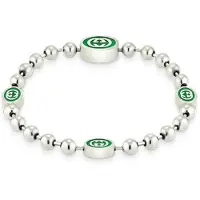 Gucci Yba701609001 701609 J8410 8414 Sammanlåsande G Emaljerad Kulkedja Silverarmband YBA701609001 (19)