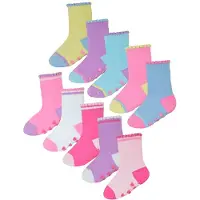 Sock Snob Halkfria häl- och tåstrumpor för småflickor | 10 par Multipack | Söta och mjuka småbarnsstrumpor med grepp - Style 1