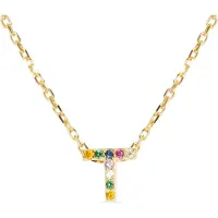 Luxenter Sterling Silver 925 halsband med flerfärgad zirkonia i 18K gult guld - Alfabet