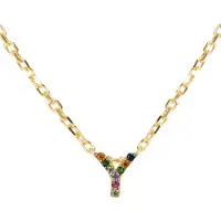Luxenter Sterling Silver 925 halsband med flerfärgad zirkonia i 18K gult guld - Alfabet