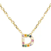 Luxenter Sterling Silver 925 halsband med flerfärgad zirkonia i 18K gult guld - Alfabet