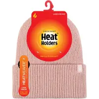 Heat Holder Fleece fodrad ribbad turnovermössa för damer | värmehållare | termomössa för vintern - Dusky Pink