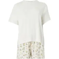 Hunkemoller Kort pyjamas 'Daisy' elfenben / gul / oliv / svart