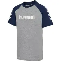 Hummel T-shirt - hmlJR Logo - Gråmelerad/Dress Blues - - 13-14 år (158-164) - T-shirt