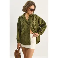 Bianco Texturerad Oversized Knapp-up Skjorta