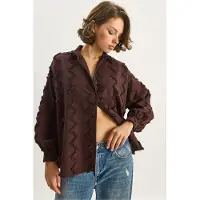 Bianco Texturerad Oversized Knapp-up Skjorta