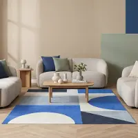 FRAAI Geometrisk matta | Swing Shapes blå hos Volero | 80x150cm | Polyester | Geometrisk | Rektangulär | Plattvävd