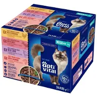 Optivital box med kyckling, nöt, lamm, lax – våtfoder för katt – 24 x 85 g