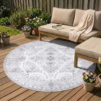 FRAAI Rund vintage utomhusmatta | Santo Flora vit hos Volero | Ø 100 cm | Polyester | Vintage | Rund | Plattvävd