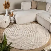 FRAAI Rund skandinavisk matta | Lova Arches beige hos Volero | Ø 100cm | Polyester | Enfärgad | Rund | Hög lugg