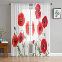 A Family Of Home Textiles Vallmo Blommor Genomskinliga Gardiner För Vardagsrum Sovrum Tyllgardiner Köksfönsterbehandlingar Panelgardiner 135W x 160H(cm)
