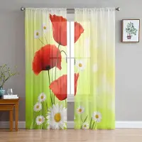 A Family Of Home Textiles Vallmo Blommor Genomskinliga Gardiner För Vardagsrum Sovrum Tyllgardiner Köksfönsterbehandlingar Panelgardiner 135W x 114H(cm)x2