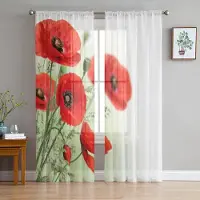 A Family Of Home Textiles Vallmo Blommor Genomskinliga Gardiner För Vardagsrum Sovrum Tyllgardiner Köksfönsterbehandlingar Panelgardiner 135W x 183H(cm)x2