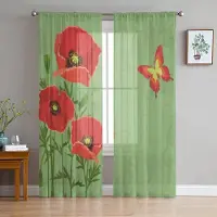 A Family Of Home Textiles Vallmo Blommor Genomskinliga Gardiner För Vardagsrum Sovrum Tyllgardiner Köksfönsterbehandlingar Panelgardiner 135W x 274H(cm)