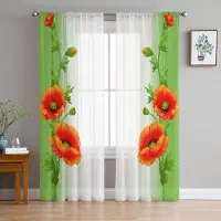 A Family Of Home Textiles Vallmo Blommor Genomskinliga Gardiner För Vardagsrum Sovrum Tyllgardiner Köksfönsterbehandlingar Panelgardiner 135W x 213H(cm)x2