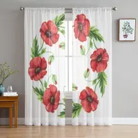 A Family Of Home Textiles Vallmo Blommor Genomskinliga Gardiner För Vardagsrum Sovrum Tyllgardiner Köksfönsterbehandlingar Panelgardiner 135W x 183H(cm)x2