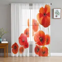 A Family Of Home Textiles Vallmo Blommor Genomskinliga Gardiner För Vardagsrum Sovrum Tyllgardiner Köksfönsterbehandlingar Panelgardiner 135W x 244H(cm)x2
