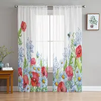 A Family Of Home Textiles Vallmo Blommor Genomskinliga Gardiner För Vardagsrum Sovrum Tyllgardiner Köksfönsterbehandlingar Panelgardiner 135W x 274H(cm)x2