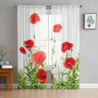 A Family Of Home Textiles Vallmo Blommor Genomskinliga Gardiner För Vardagsrum Sovrum Tyllgardiner Köksfönsterbehandlingar Panelgardiner 135W x 183H(cm)