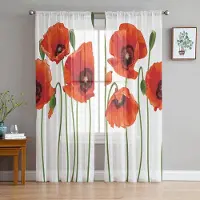 A Family Of Home Textiles Vallmo Blommor Genomskinliga Gardiner För Vardagsrum Sovrum Tyllgardiner Köksfönsterbehandlingar Panelgardiner 135W x 137H(cm)