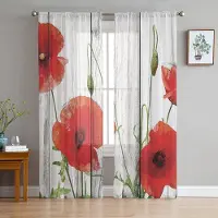 A Family Of Home Textiles Vallmo Blommor Genomskinliga Gardiner För Vardagsrum Sovrum Tyllgardiner Köksfönsterbehandlingar Panelgardiner 135W x 114H(cm)