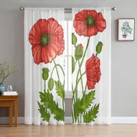 A Family Of Home Textiles Vallmo Blommor Genomskinliga Gardiner För Vardagsrum Sovrum Tyllgardiner Köksfönsterbehandlingar Panelgardiner 135W x 114H(cm)x2
