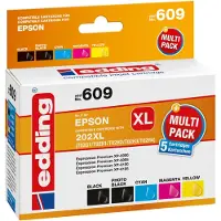 Edding Bläck Ersätter Epson 202XL Multipack 5 Kompatibel Kombi-pack Svart, Foto Svart, Cyan, Magenta, Gul EDD-609 18-609-01