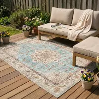 FRAAI Vintage utomhusmatta | Santo Medaillon ljusblå | 160x230 cm | Polyester | Blommig | Rektangulär |