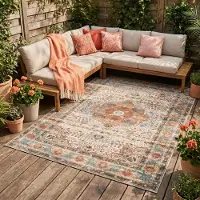 FRAAI Utomhusmatta | Kairo Medaillon gräddvit/flerfärgad | 200x290 cm | Polyester | | Rektangulär | Plattvävd