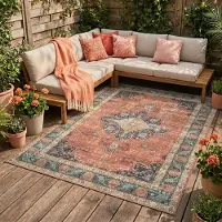 FRAAI Utomhusmatta | Kairo Medaillon terrakotta/mörkblå | 80x150 cm | Polyester | | Rektangulär | Plattvävd