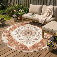 FRAAI Rund vintage utomhusmatta | Santo Mandala terrakotta | Ø 120 cm | Polyester | Blommig | Rund |