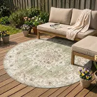 FRAAI Rund vintage utomhusmatta | Santo Mandala grön | Ø 120 cm | Polyester | Blommig | Rund |