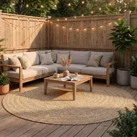 Studio Clarice Rund utomhusmatta i jute | Bali brun hos Volero | Ø 100 cm | Polyester | Enfärgad | Rund | Plattvävd