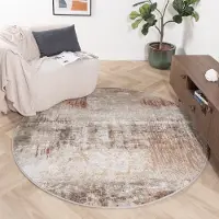 Studio Clarice Rund abstrakt matta | Xavier Scratch taupe/röd | Ø 160 cm | Polypropen | Asymmetrisk | Rund | Hög lugg