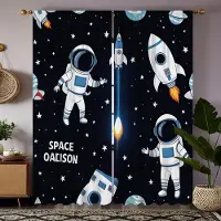 Household supplies MH 2 stycken HD Digital Svart Avdelning Tecknad Planet Rymd Astronaut Gardiner Heminredning Stil Inredning Vardagsrum Sovrum W52H63inchW132H160cm