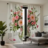 Household supplies MH 2 st HD vas Bukett med rosor dekorativ gardin Rosa band digitaltryckt gardin Heminredningsstil Dekorativt vardagsru W52H63inchW132H160cm