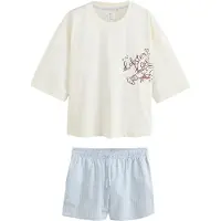 Next Kort pyjamas kräm / pastellblå / choklad / svart